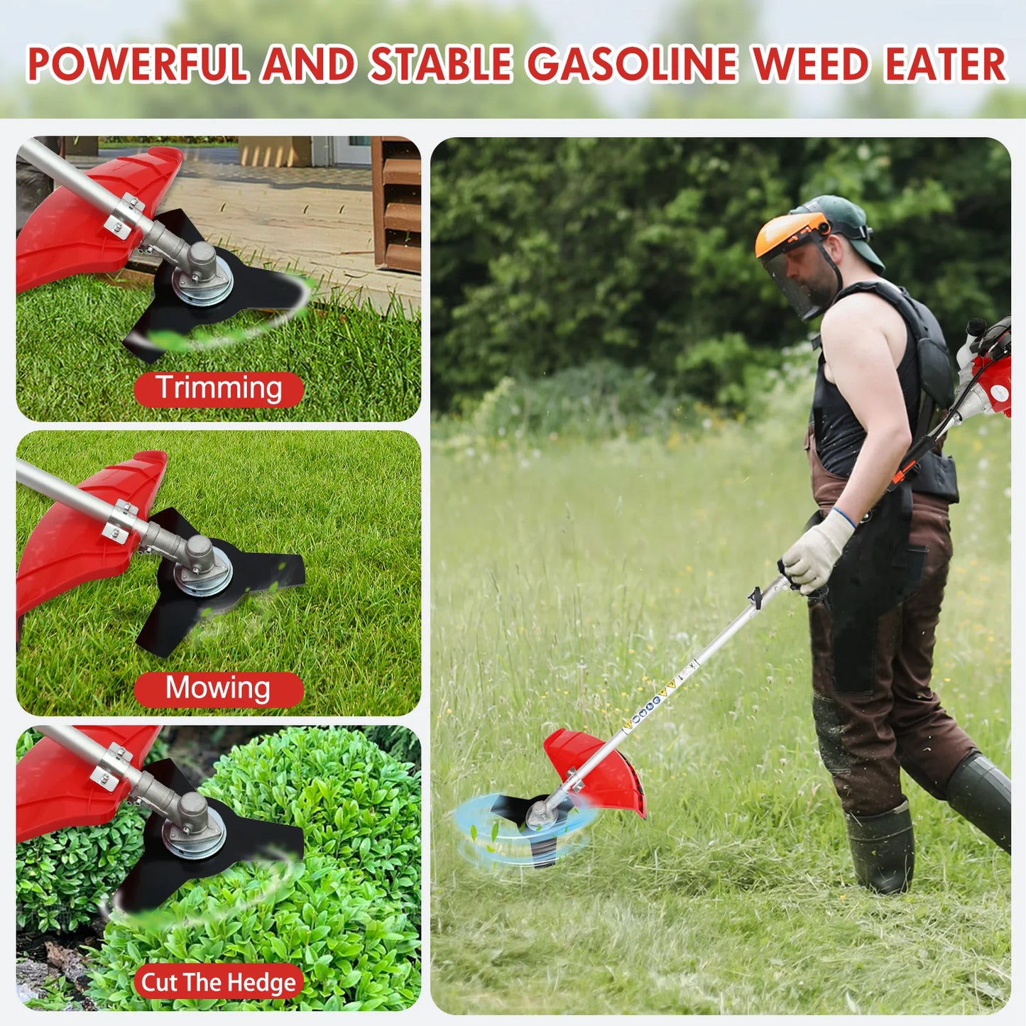 Gas 4 Stroke Weed Wacker 31cc Straight Shaft Lawn Trimmer