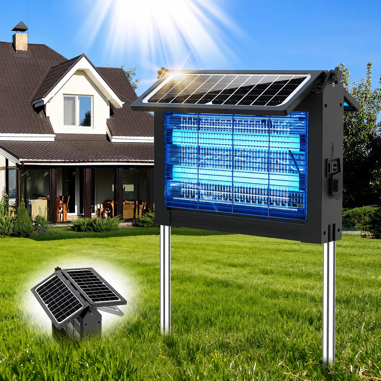 Solar Bug Zapper 4500V With Dual Panels And USB Charging
