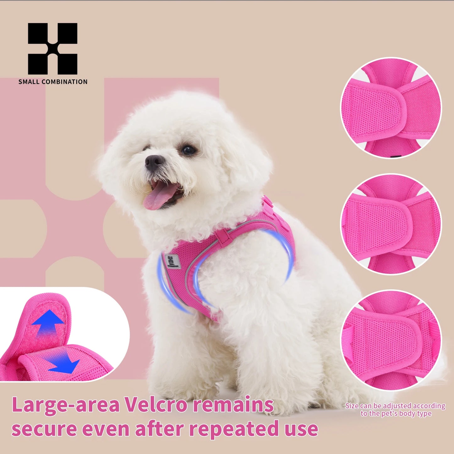 Small Combination Reflective Dog Harness Leash Set Adjustable