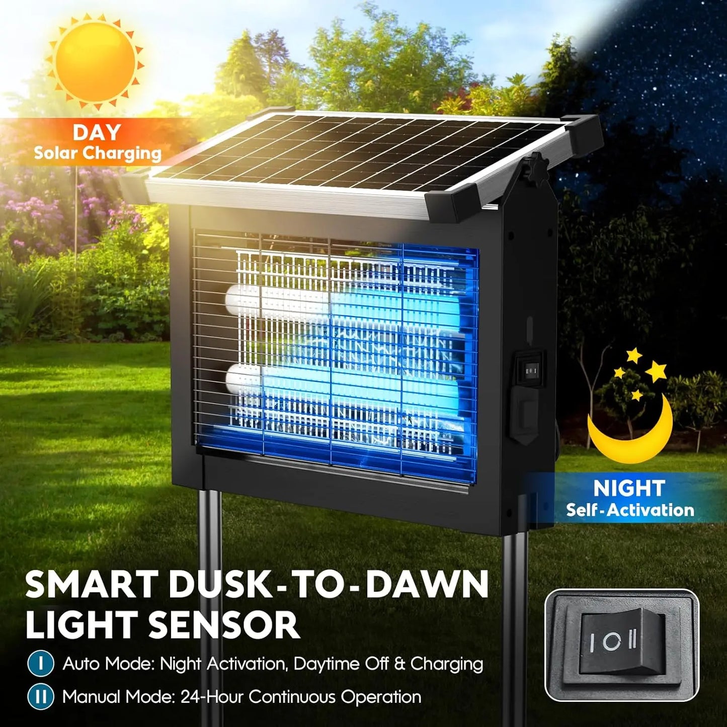 Outdoor Solar Bug Zapper 4500V With Panel Sensor Waterproof