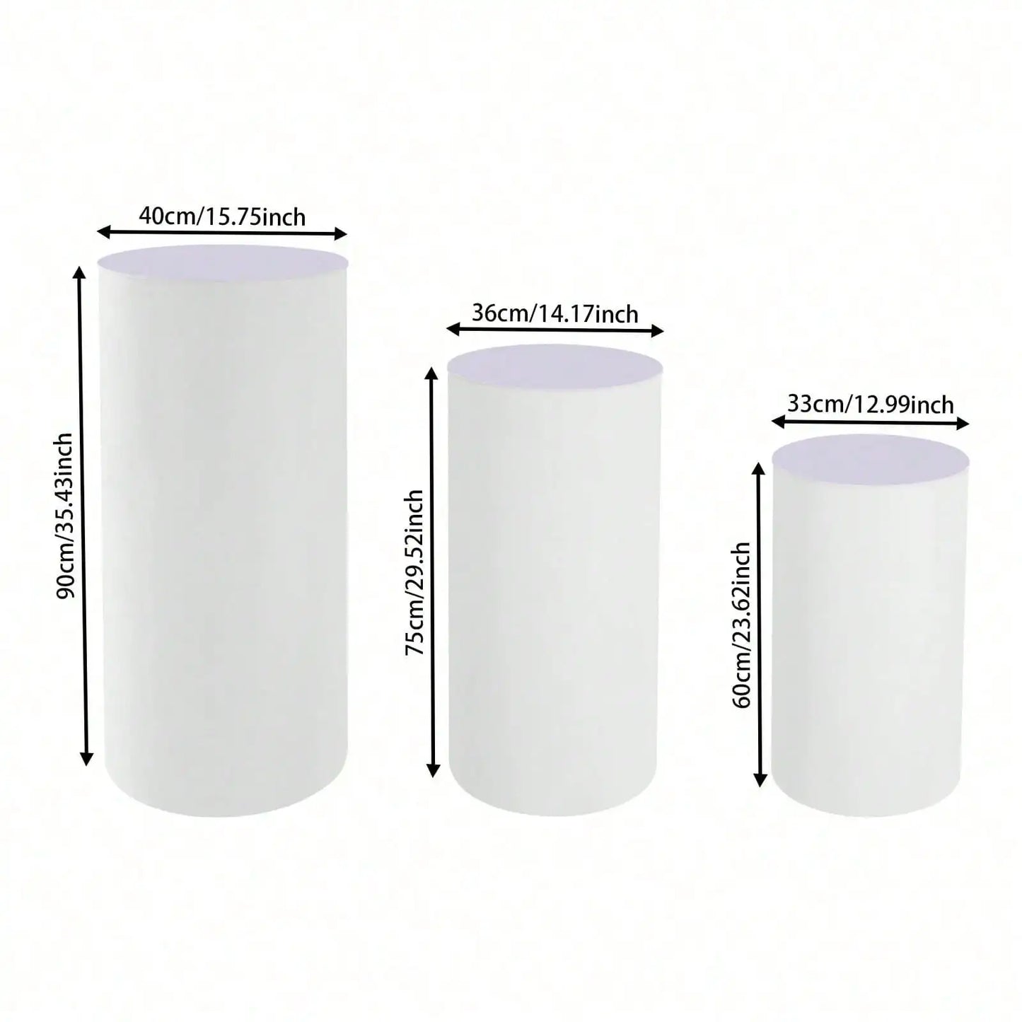 3Pcs White Cylinder Pedestal Stands PVC Acrylic Display