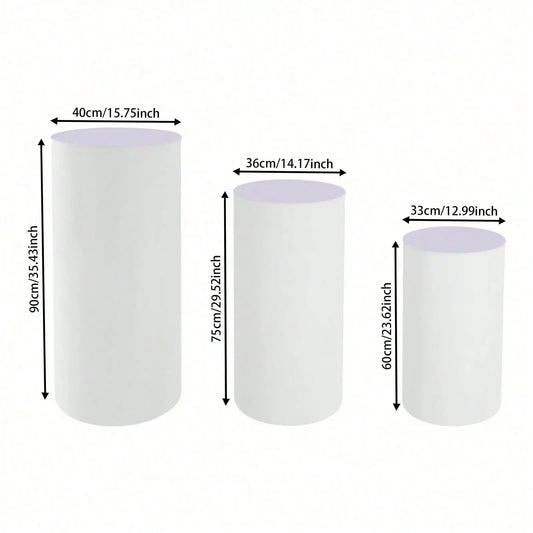 3Pcs White Cylinder Pedestal Stands PVC Acrylic Display