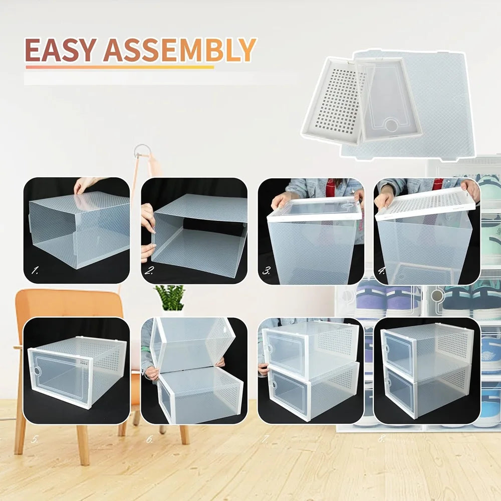 Stackable Plastic Shoe Storage Boxes Dustproof Transparent Display Men Women
