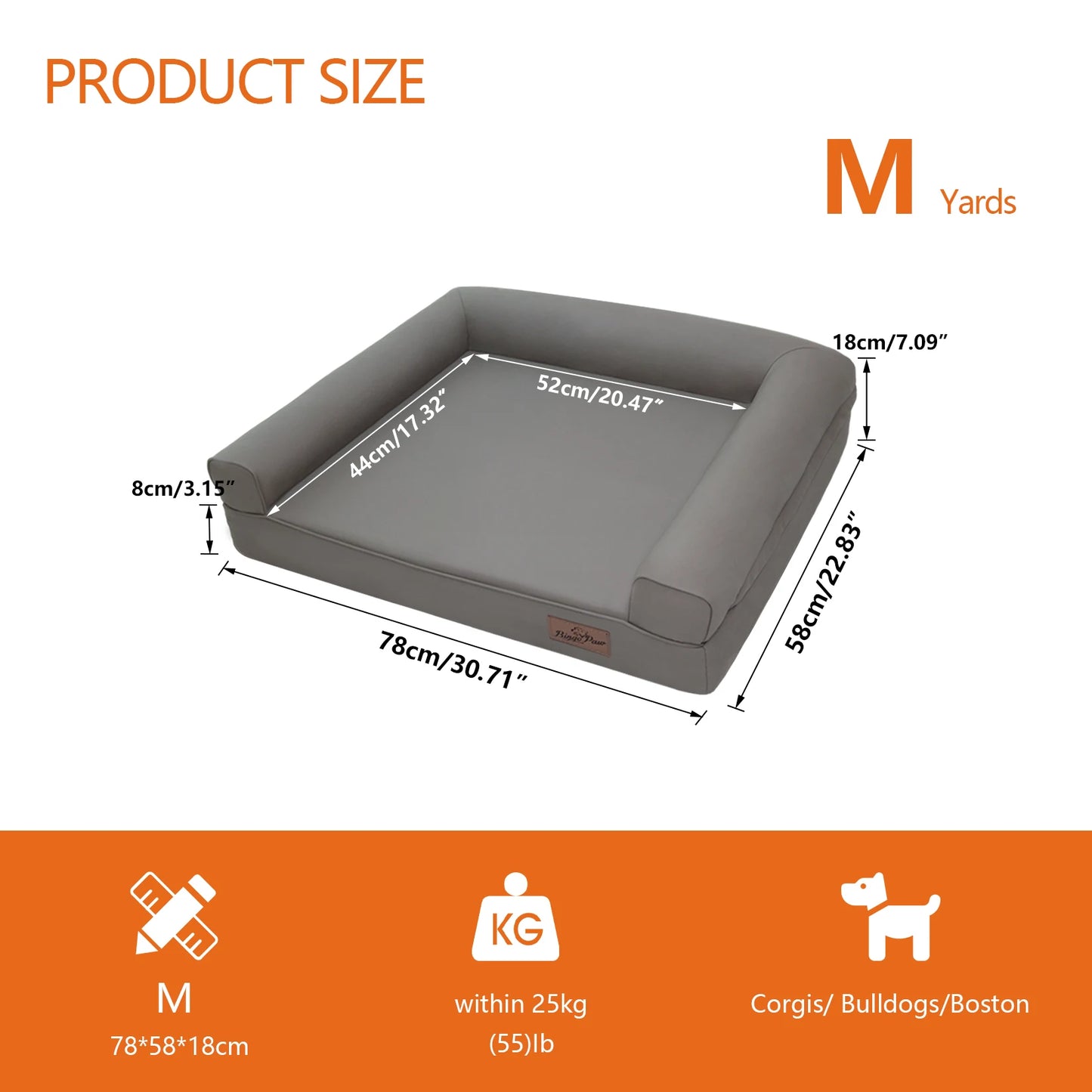 Borwart Extra Large Orthopedic Dog Bed Bolster With Removable Cover