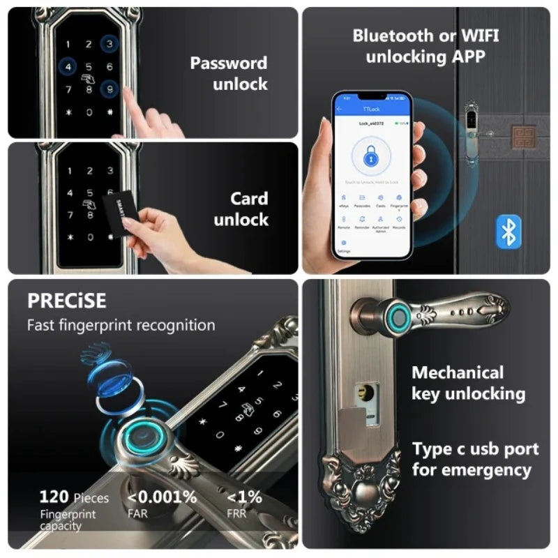 Fingerprint Password Smart Door Lock With Biometric Keypad And WiFi