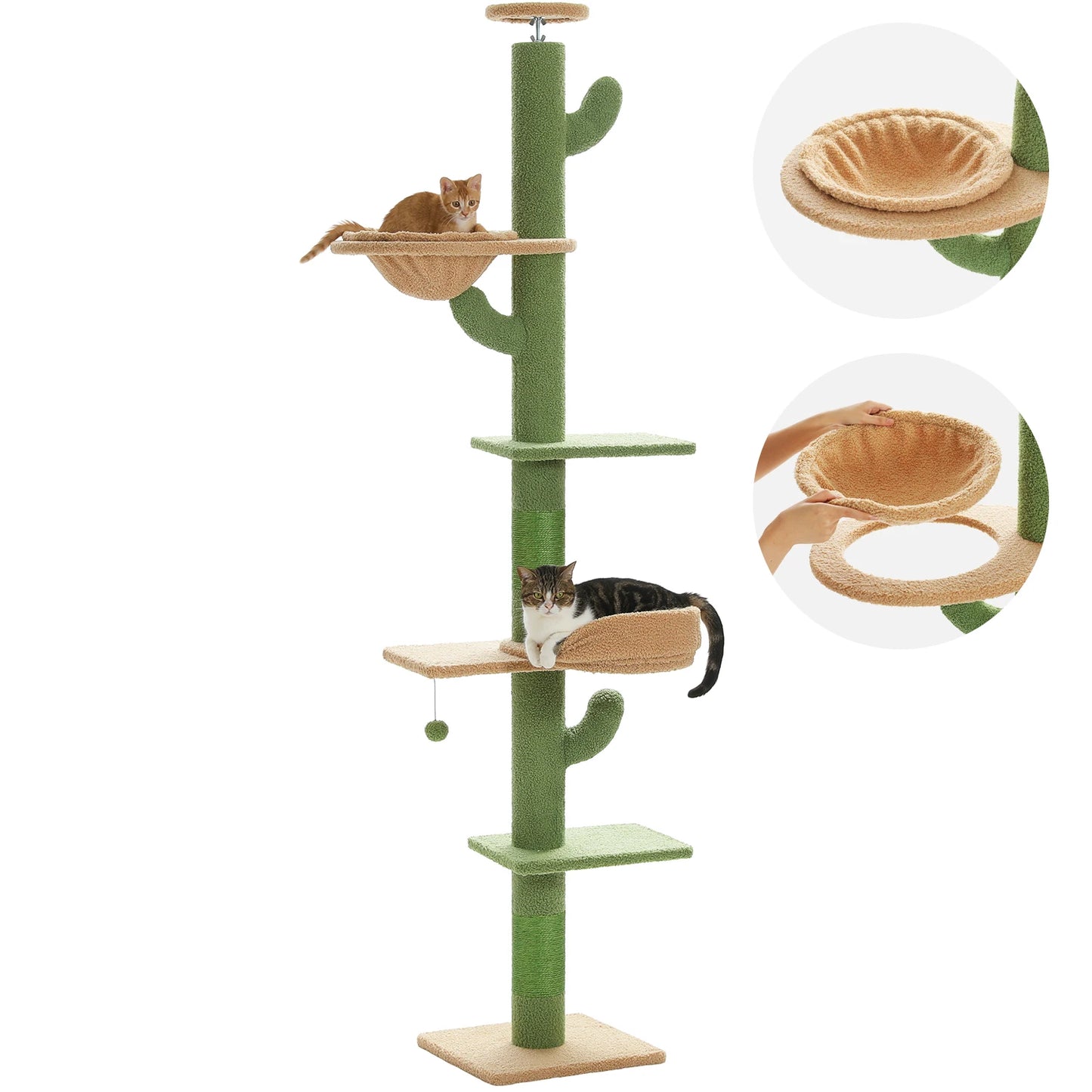 PEQULTI Adjustable Height Cactus Cat Tree For Indoor Cats With Hammock