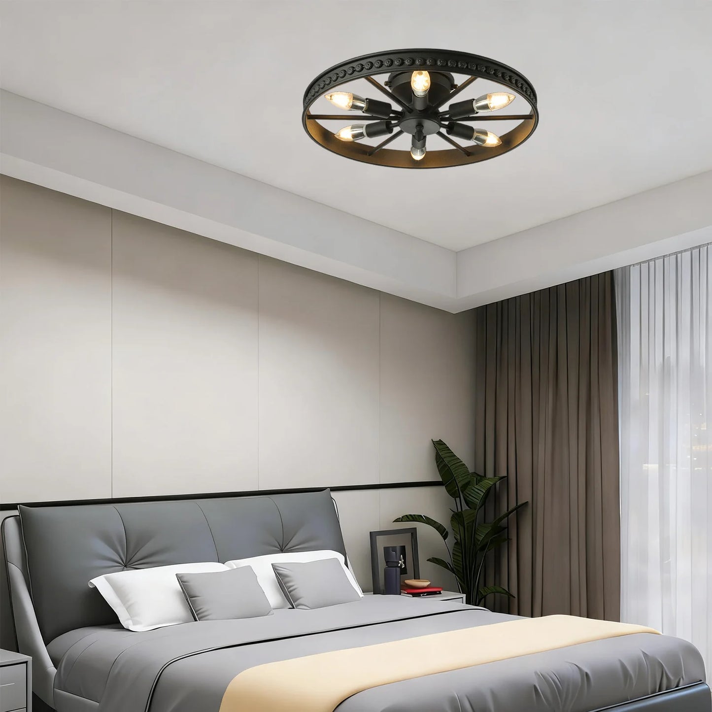 Industrial Iron Six Light Ceiling Chandelier