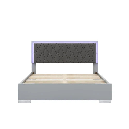 4-Piece Bedroom Set With LED Bed Mirrored Nightstands Dresser
