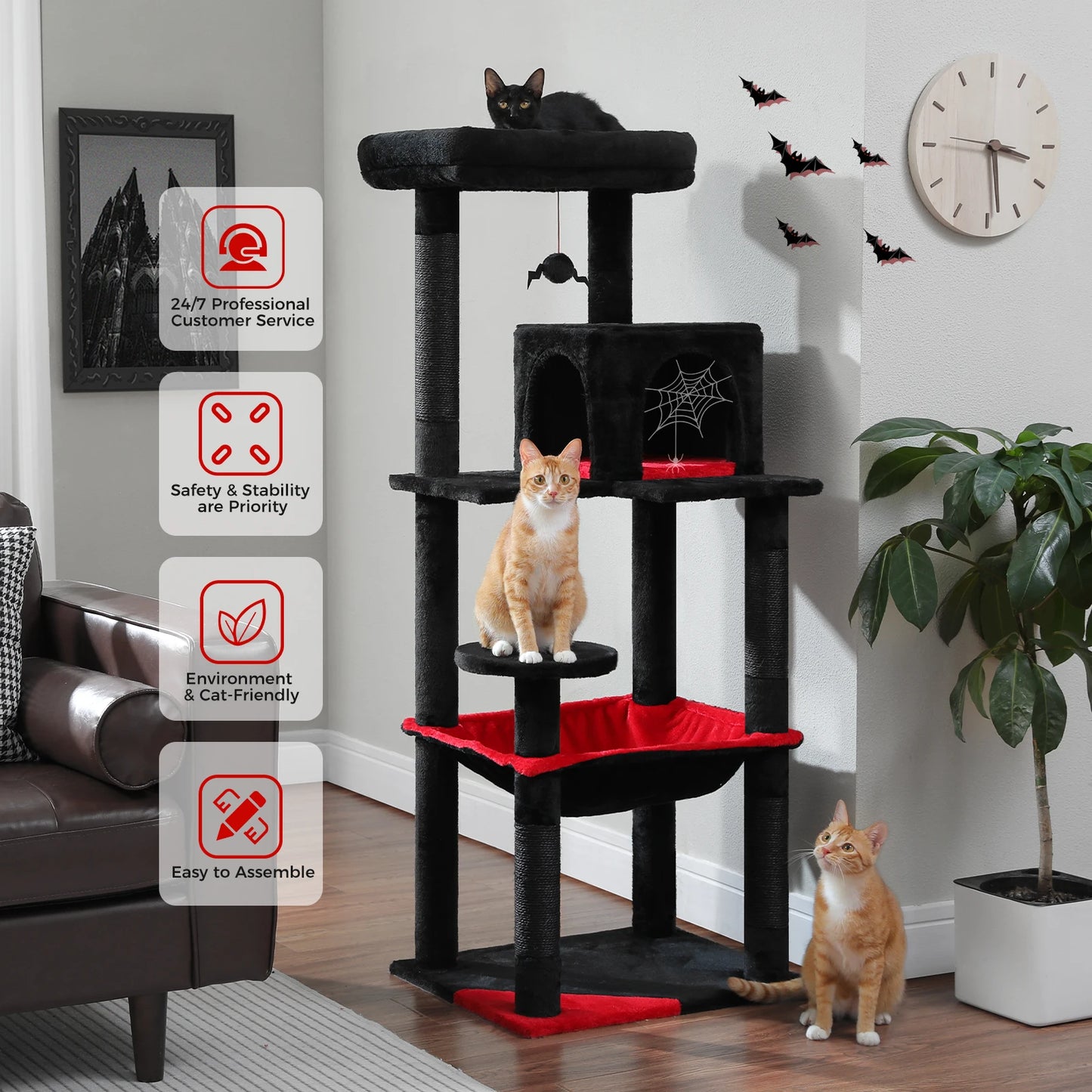 PAWZ Road Gothic Indoor Cat Tree Tower With Large Hammock Sisal Scratching Post
