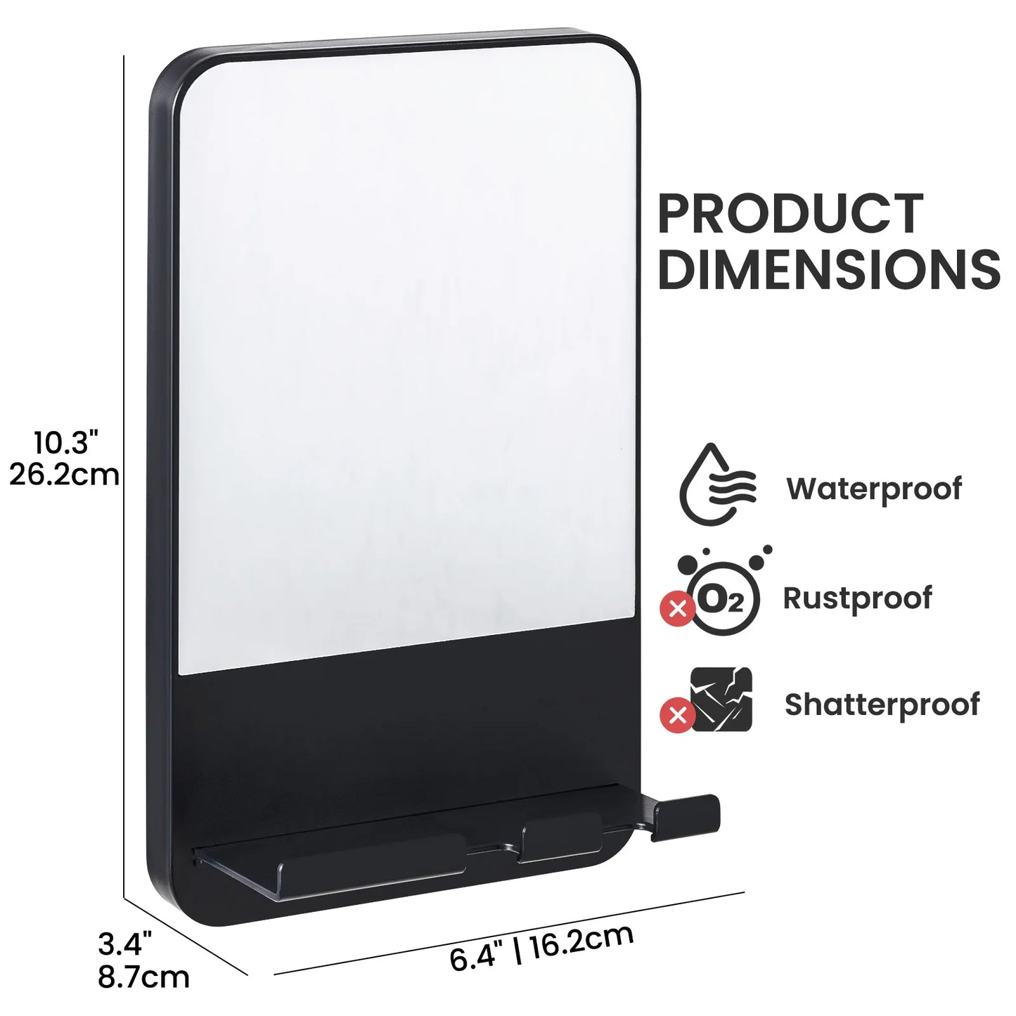Fogless Shower Mirror With Razor Holder, Suction Mount, Rustproof