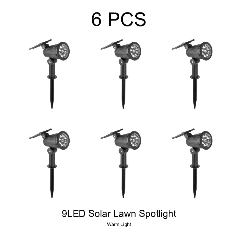 9 LEDs Solar Spotlights, Outdoor Waterproof, Spot Lights, Brightness Adjustable for Garden Backyard Driveway Patio Decor