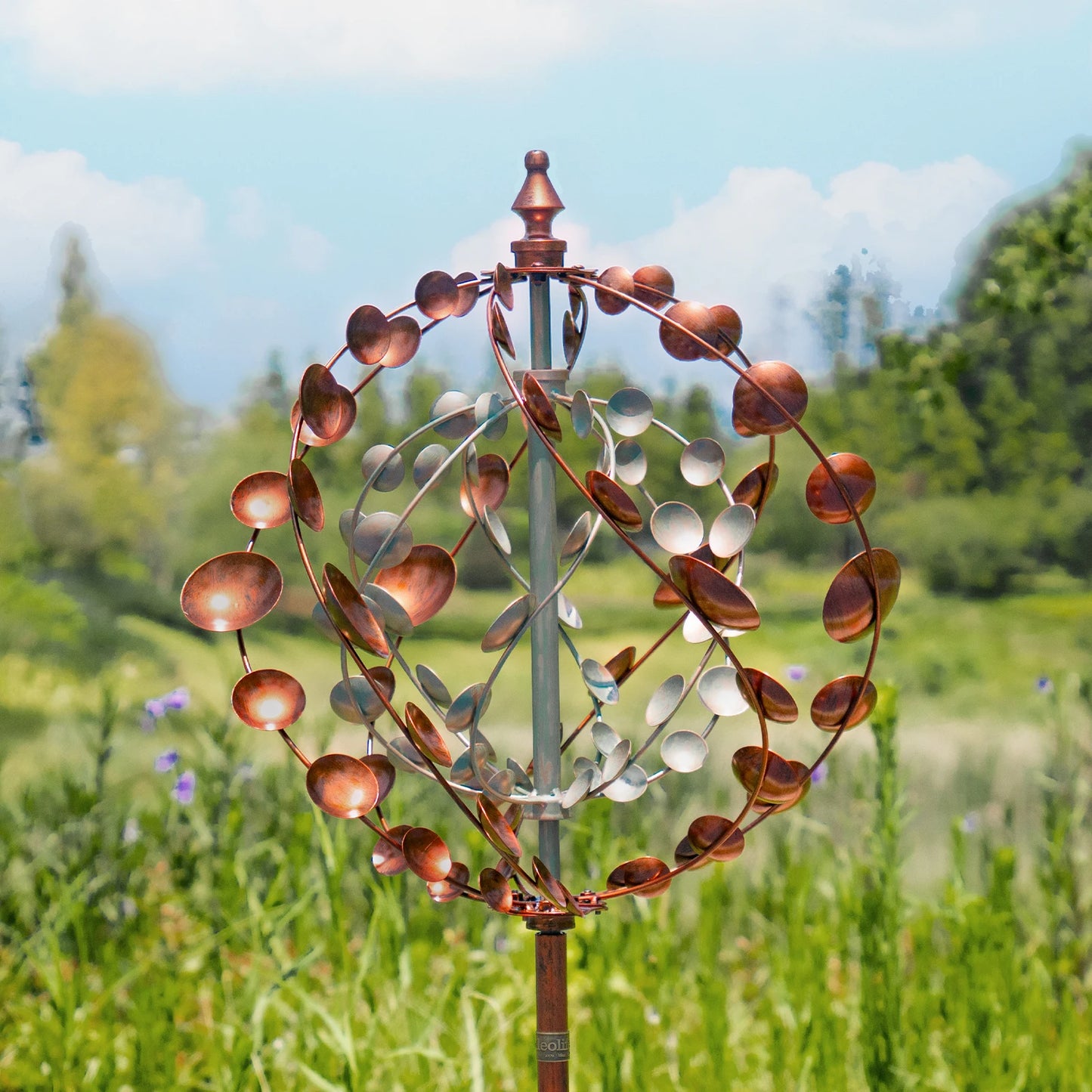 Metal Wind Spinner Garden Sculpture With Welcome Flag 360 Spin