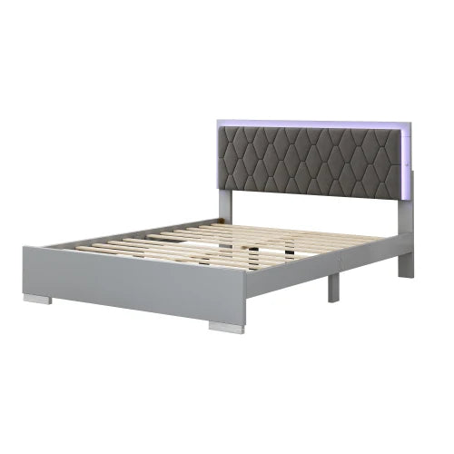 4-Piece Bedroom Set With LED Bed Mirrored Nightstands Dresser