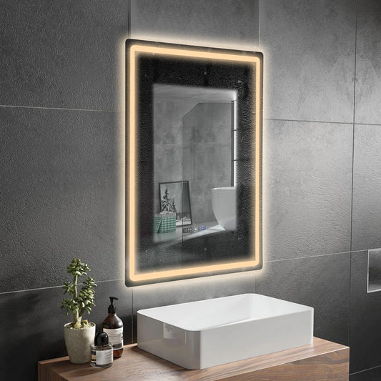 Tri-Color Dimmable LED Bathroom Mirror With Display Demist Touch