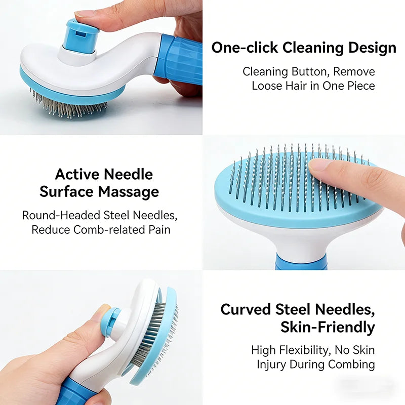 One Button Self Cleaning Slicker Brush For Dog And Cat Grooming