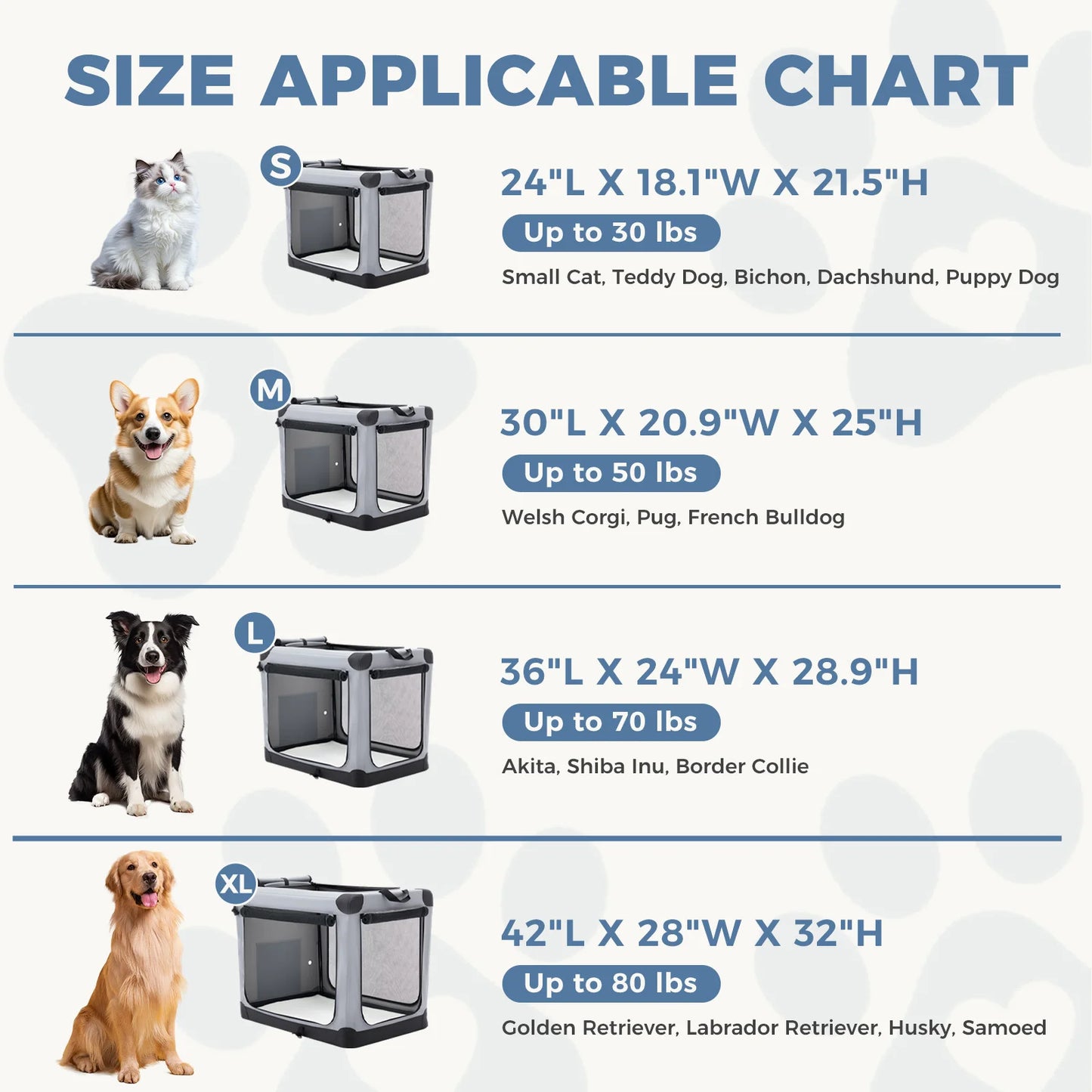 JHK Foldable Soft Dog Crate Portable Kennel With Three Doors