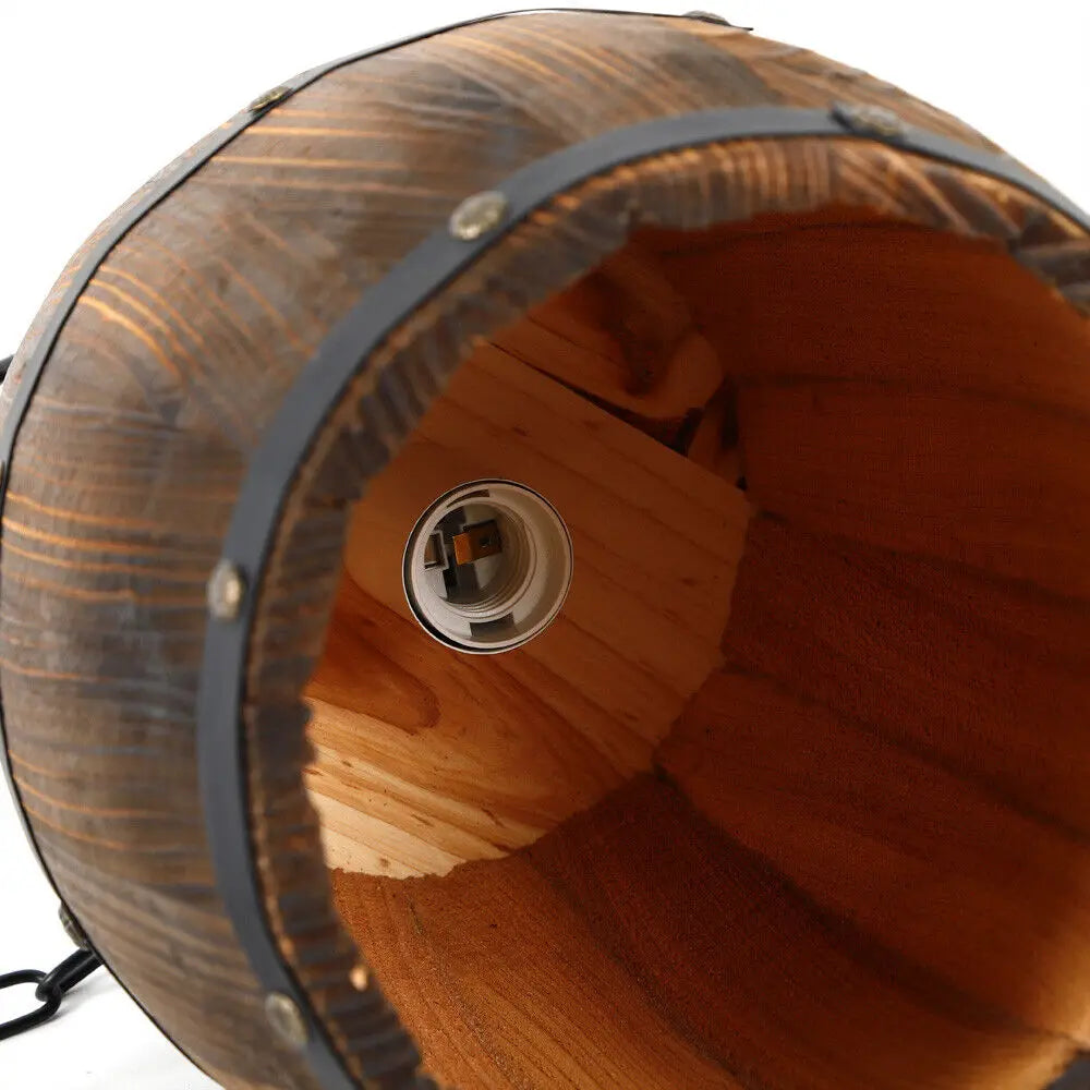 Vintage Wine Barrel Pendant Light Rustic Wood Ceiling Lamp