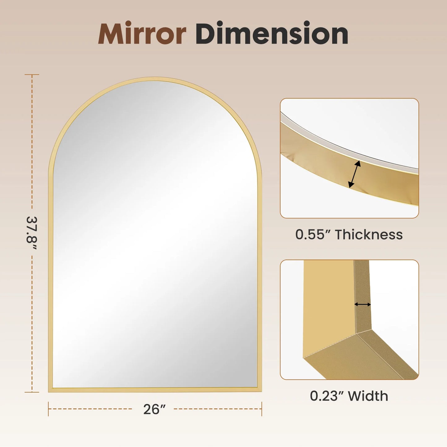 JHK Arched Metal Framed Bathroom Mirror For Wall Modern Decor