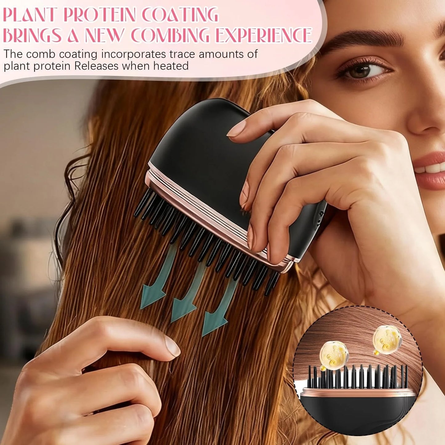 Mini Rechargeable Hair Straightener Brush With 3 Speed Temperature Control