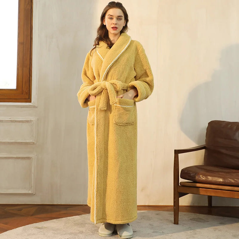 Gypsophila Winter Warm Long Flannel Bathrobe for Adults Unisex