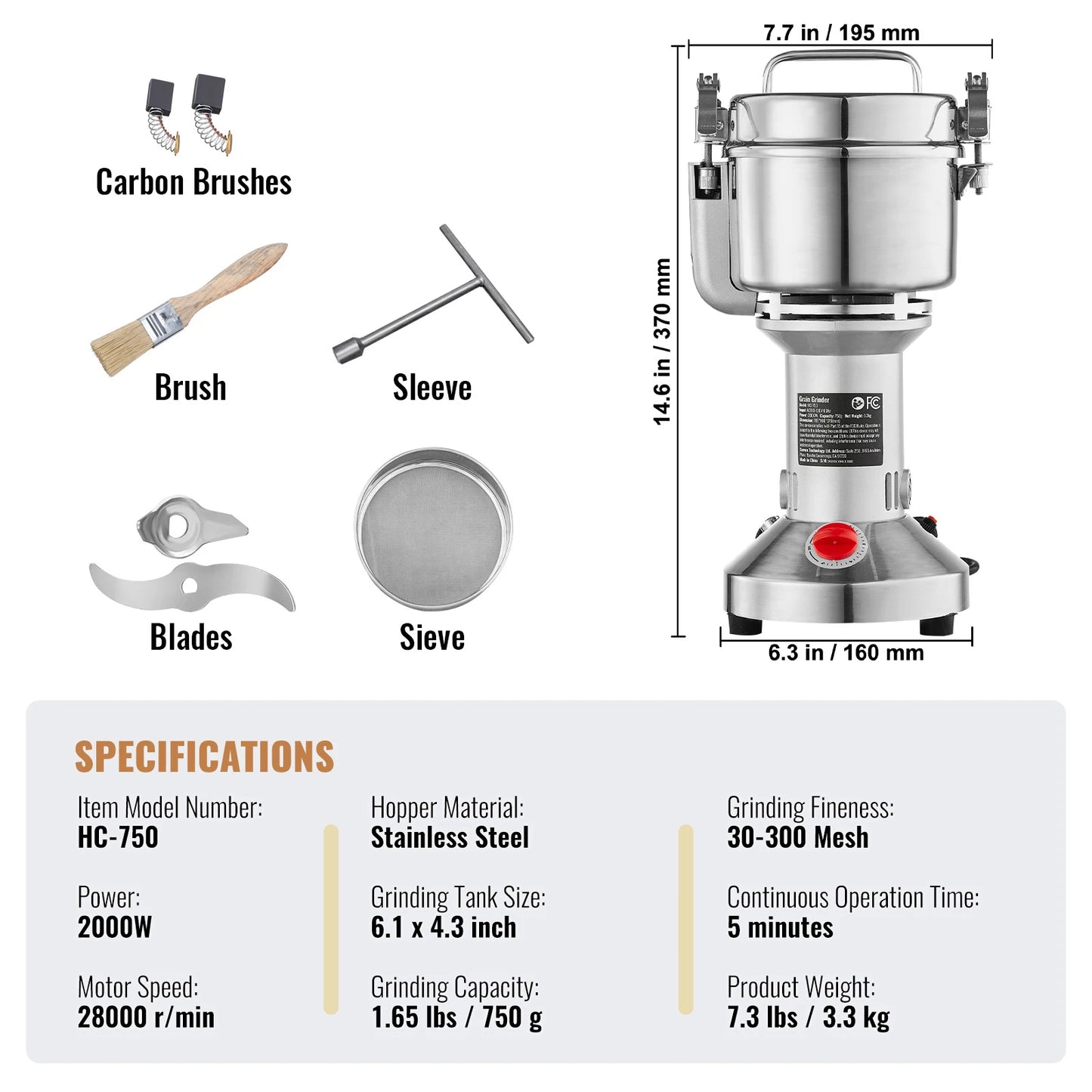 SucceBuy Electric Grain Mill Grinder 150-2500g For Dry Herbs Spices