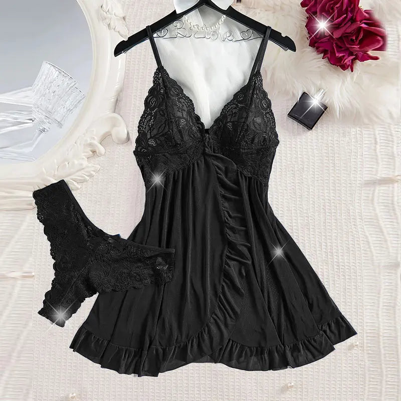 Women's Sleepwear Set Halter Nightdress and Panty Pijamas Kit