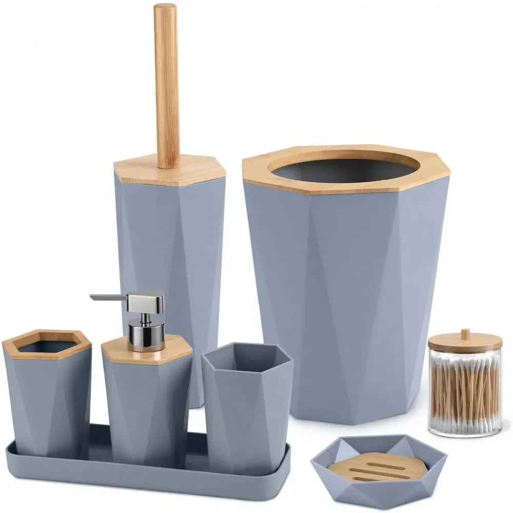 Eco Friendly Plastic Bathroom Accessory Set With Trash Cans Cups