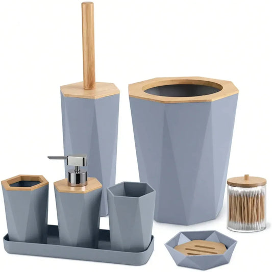 Eco Friendly Plastic Bathroom Accessory Set With Trash Cans Cups