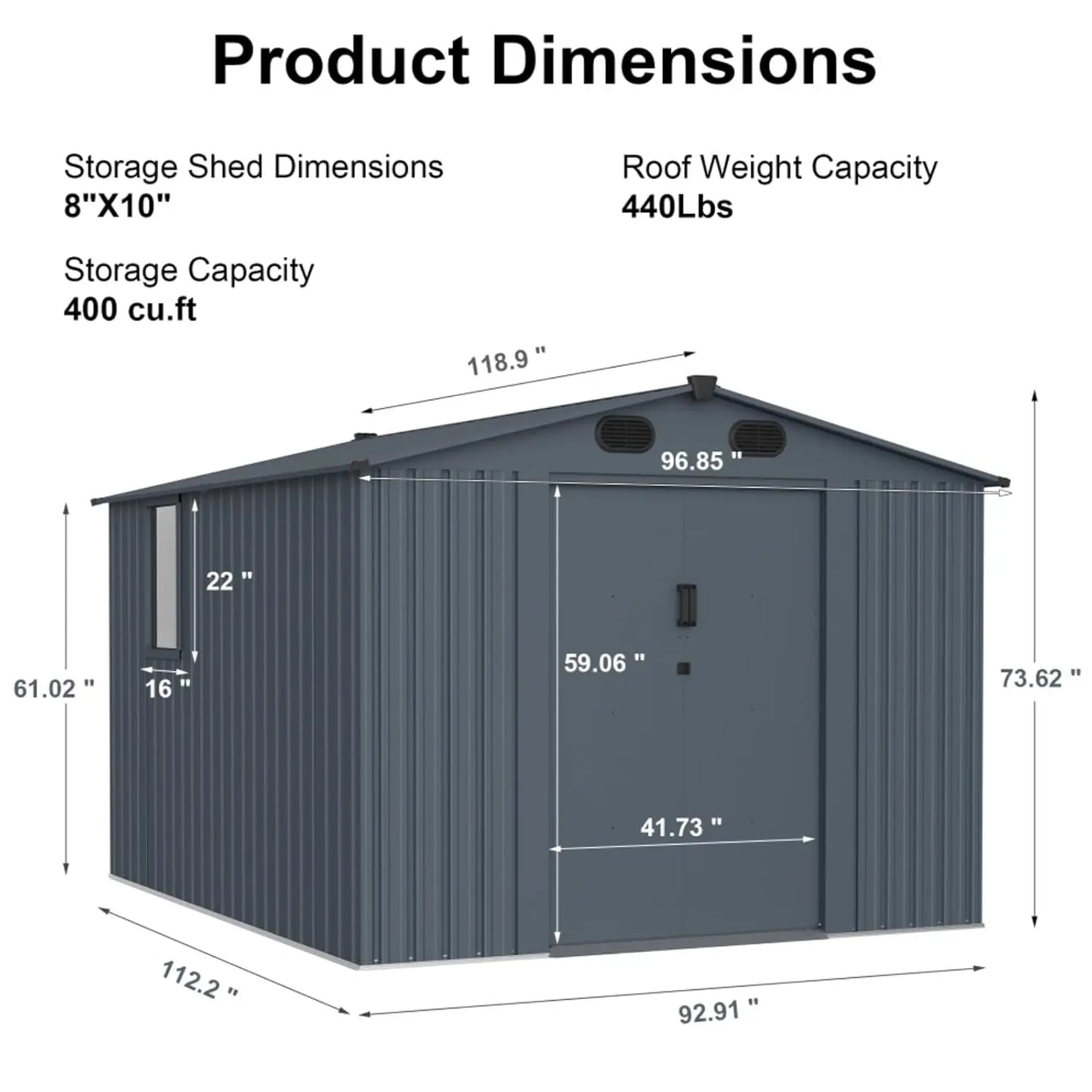 Outdoor Metal Storage Shed With Window And Lockable Doors