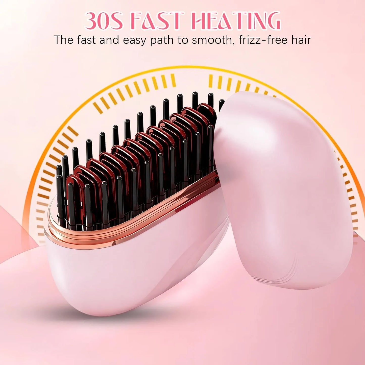 Mini Rechargeable Hair Straightener Brush With 3 Speed Temperature Control