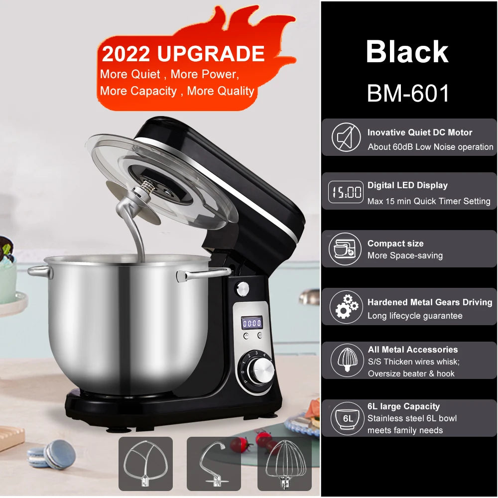 Biolomix Kitchen Stand Mixer 6 Speed 1200W Dough Hook Whisk