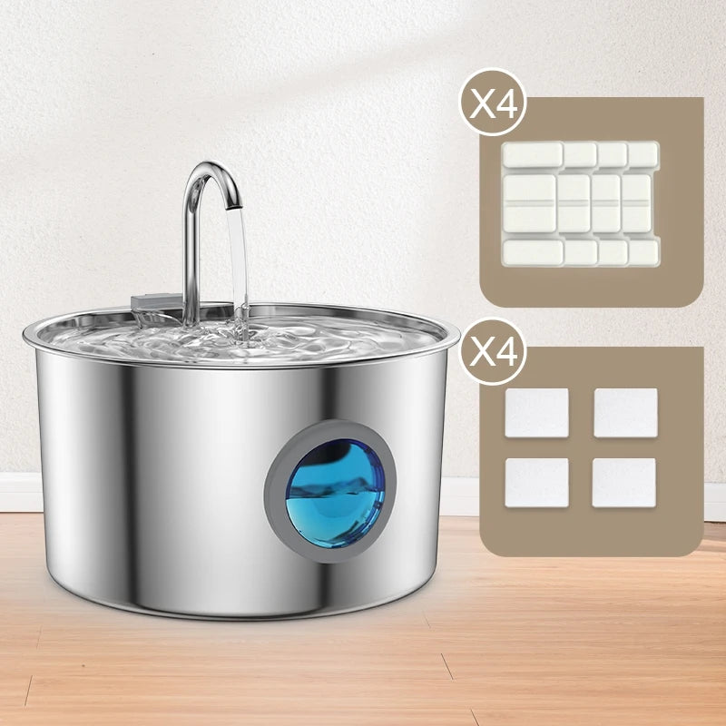 OPETH Stainless Steel Cat Water Fountain With Replaceable Filters
