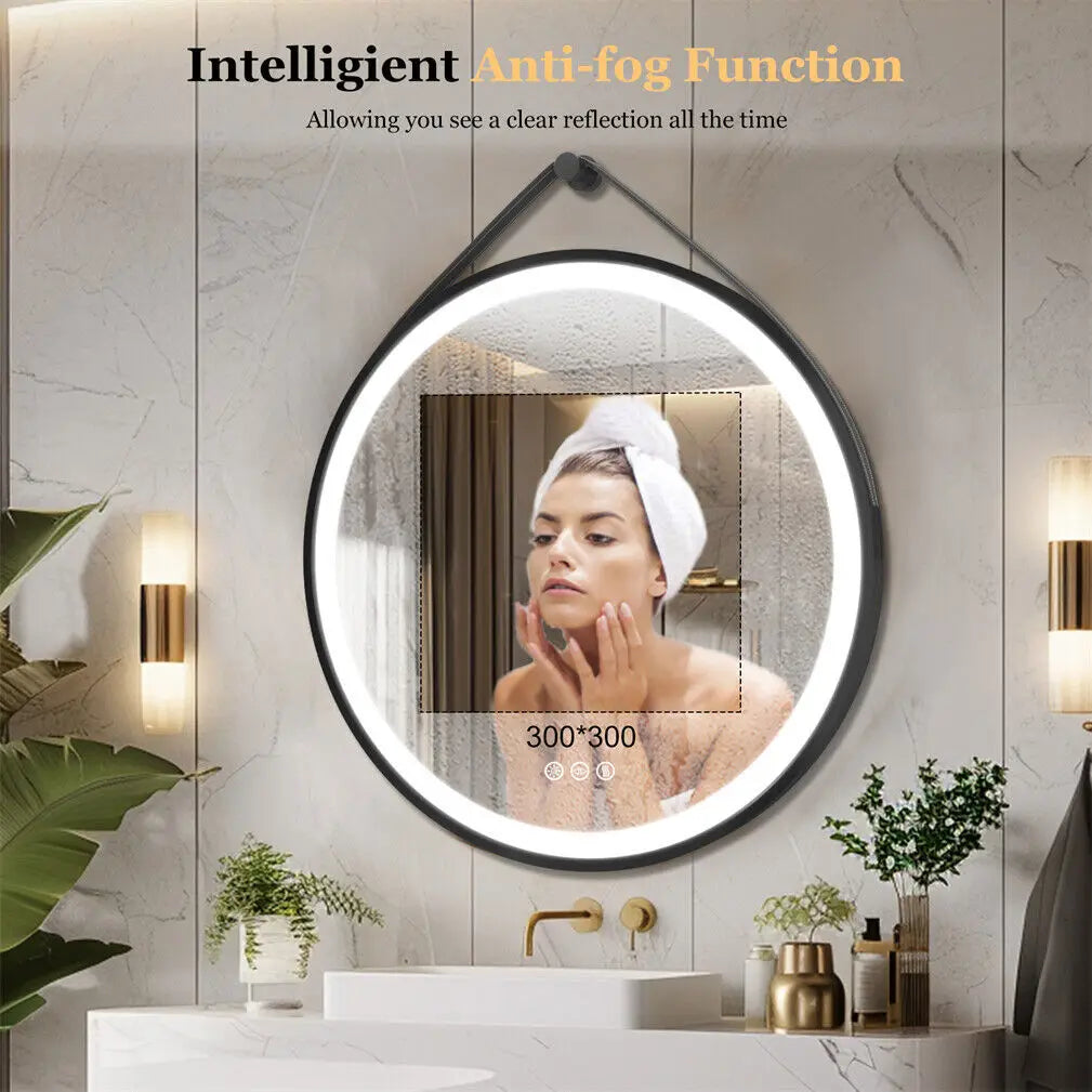 BORWART LED Round Bathroom Mirror Illuminated Anti Fog