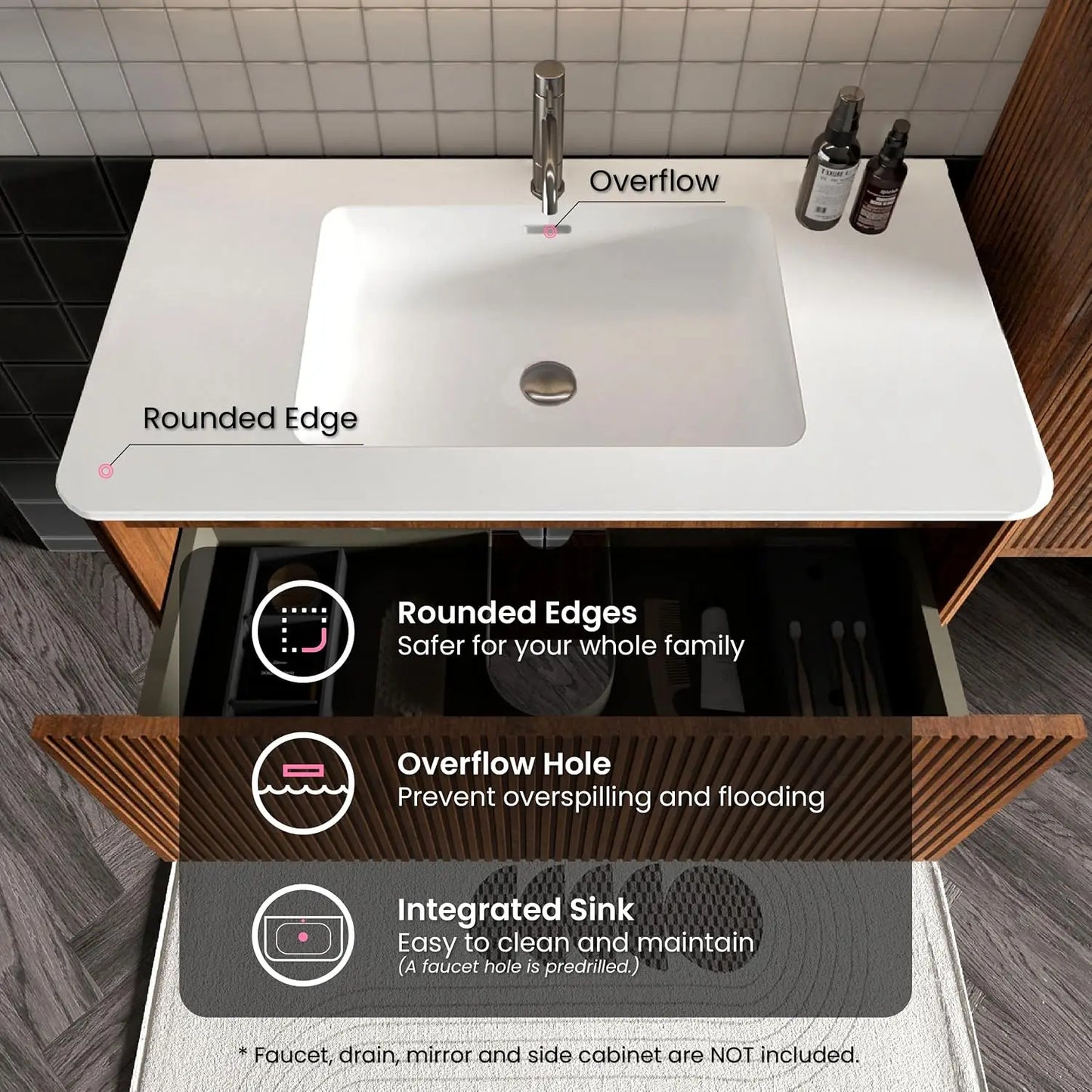 Modern Floating Bathroom Vanity With Sink And Soft Close Drawers