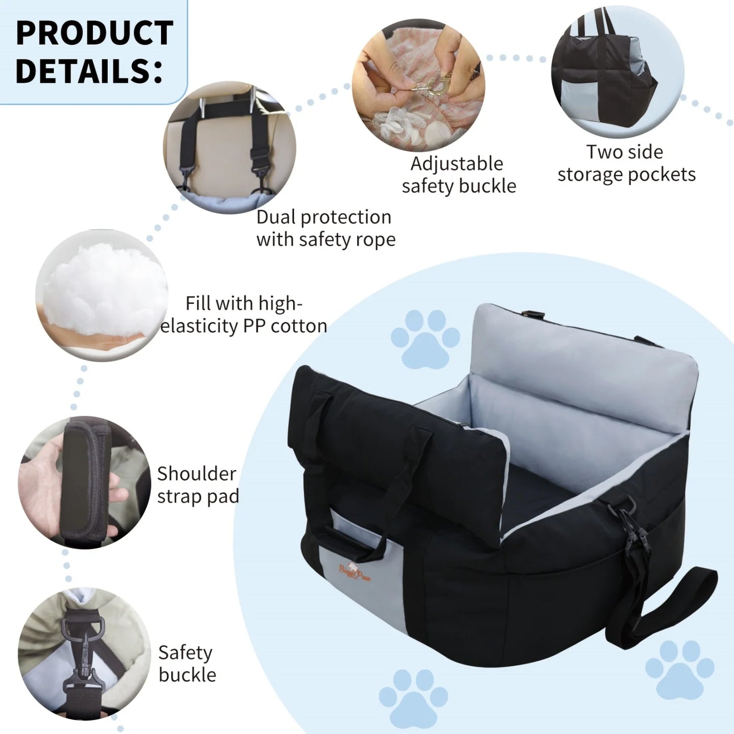 BINGOPAW Dog Car Seat Booster Carrier For Safe Travel