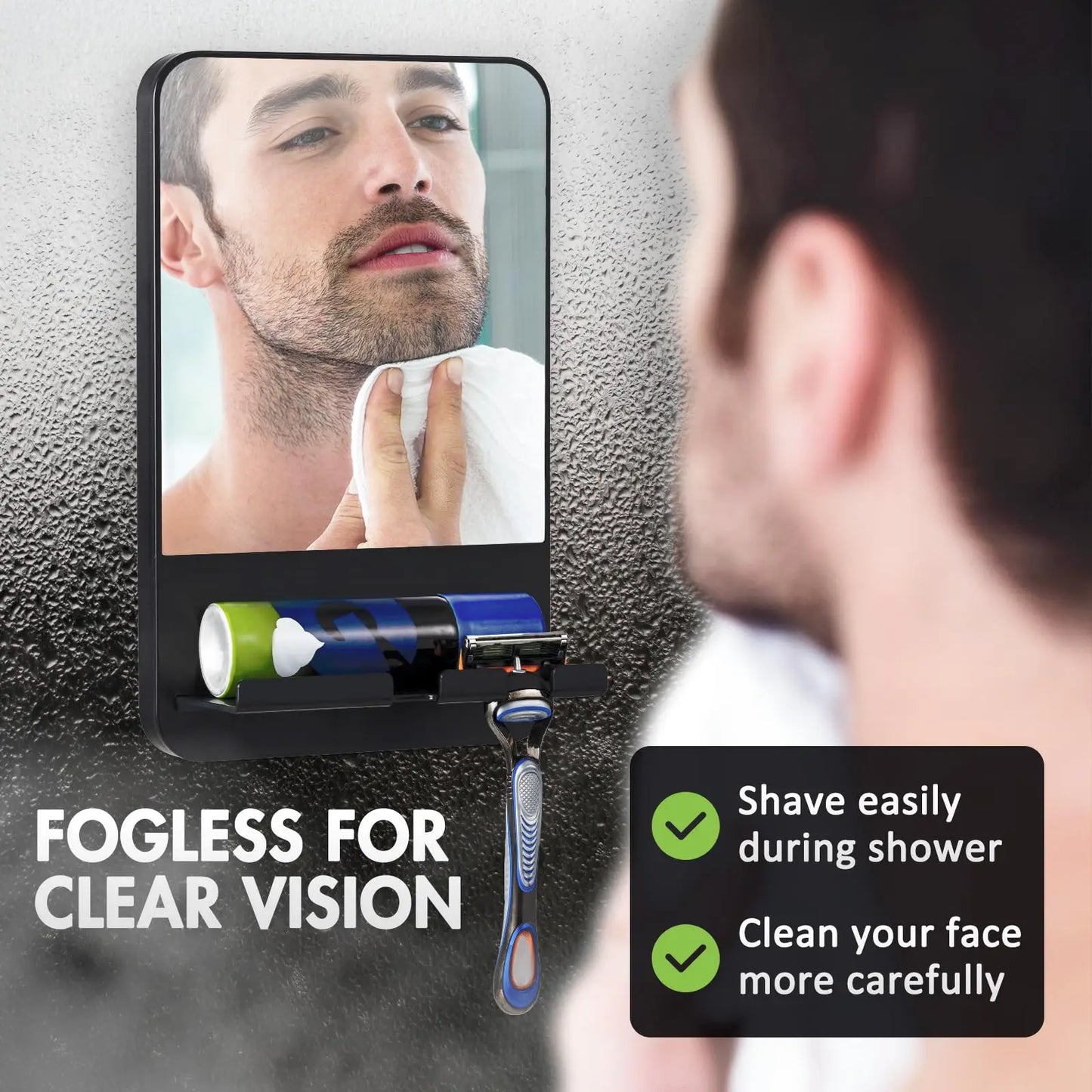 Fogless Shower Mirror With Razor Holder, Suction Mount, Rustproof
