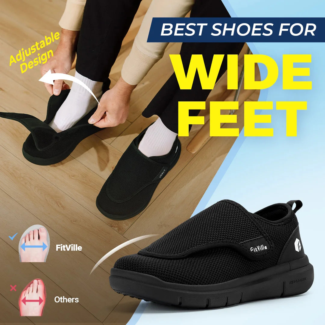 FitVille Men's Extra Wide Diabetic Orthopedic Walking Shoes Adjustable Fit