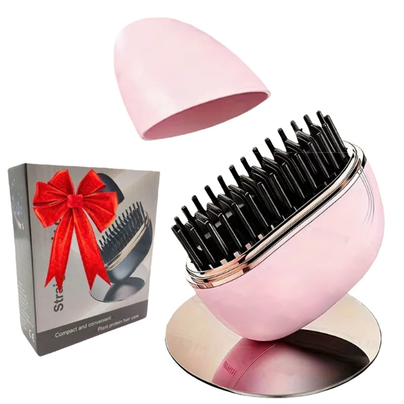 Mini Rechargeable Hair Straightener Brush: 3-Speed Temp Control, Anti-Scald Shell, Lightweight & Portable for Travel