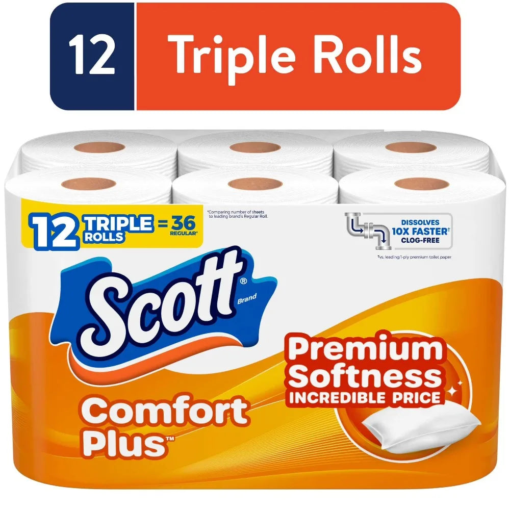 Comfort Plus Toilet Paper 12 Triple Rolls Soft Strong Bathroom Tissue Eco Friendly Household Paper