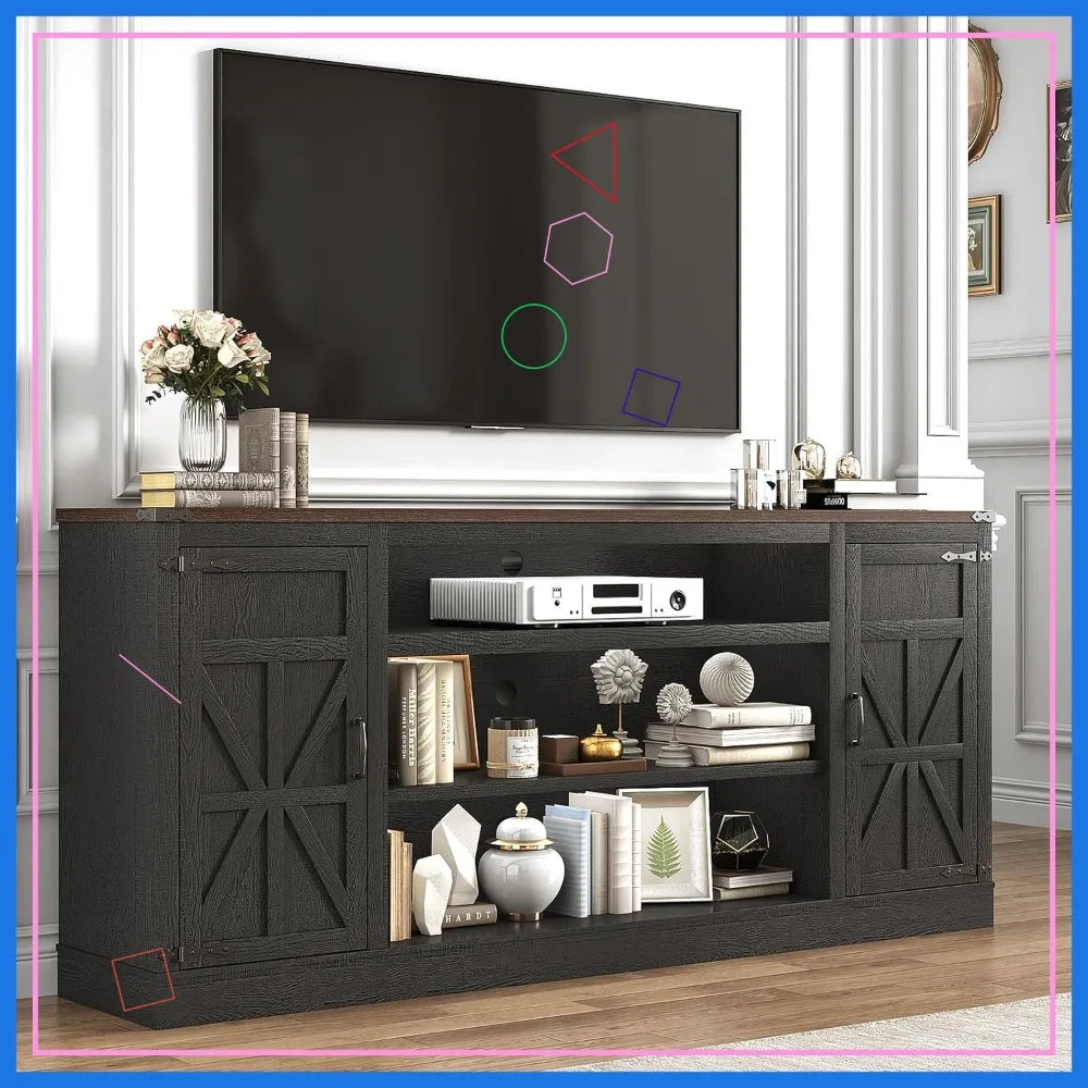 Farmhouse TV Stand With USB Ports And Power Outlets Storage Console