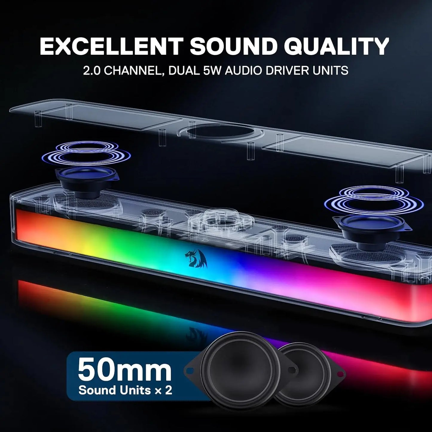 Redragon GS515 RGB Desktop Soundbar 2.0 Speaker System