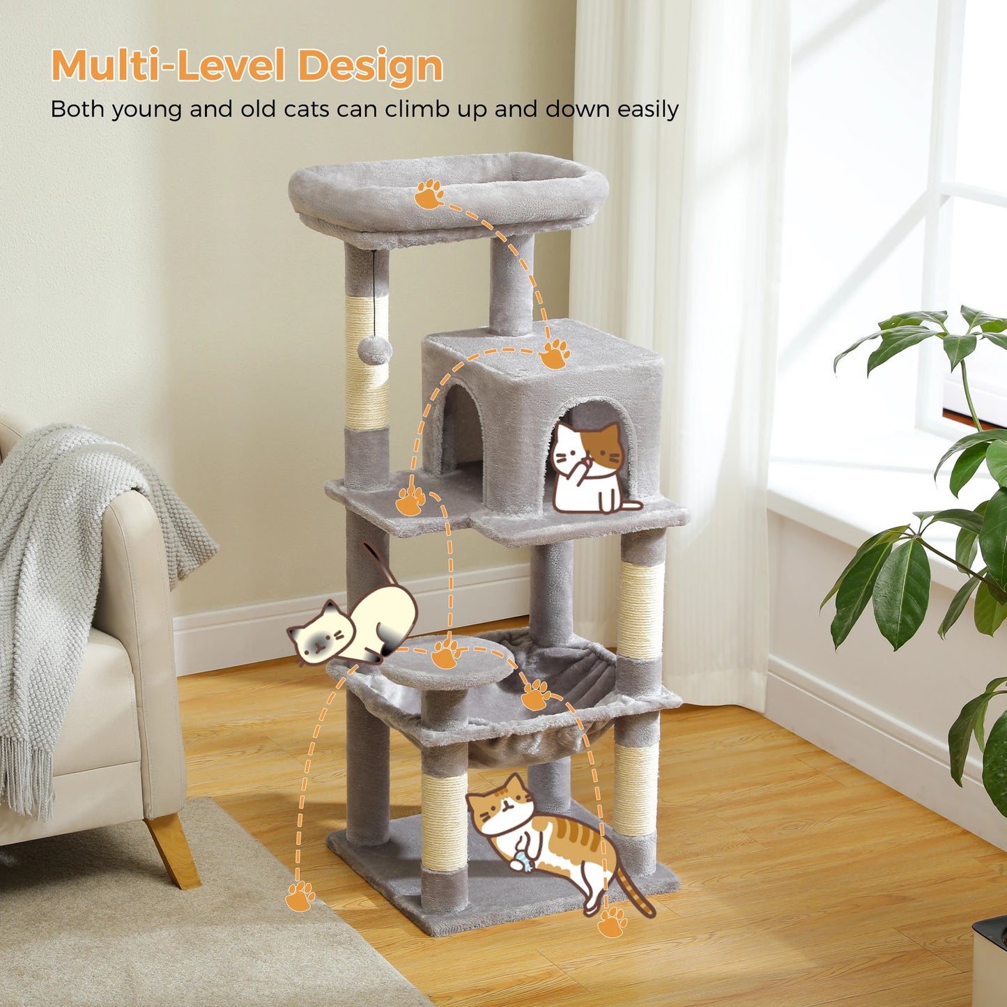 PETEPELA Cat Tree Five Level Tower With Metal Frame Hammock