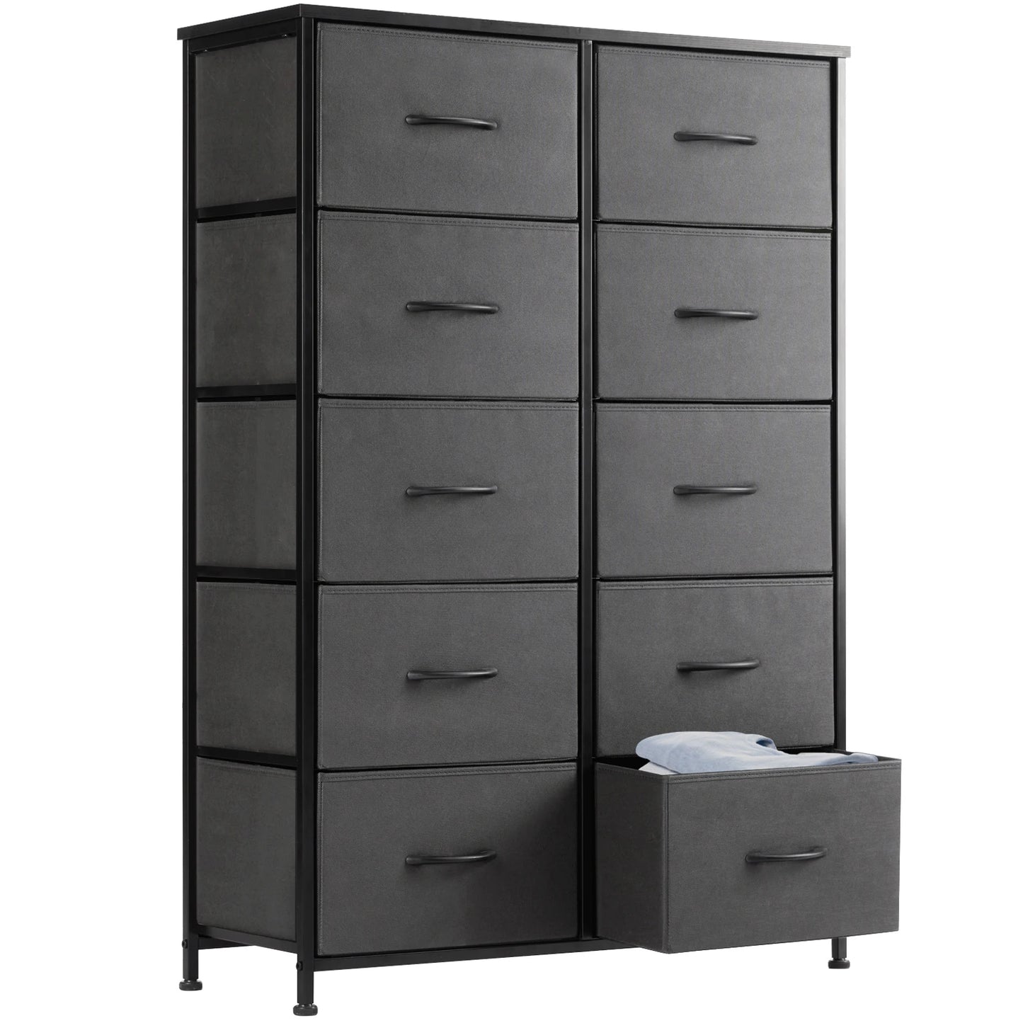 JHK Bedside Table With Fabric Drawers And Steel Frame Wardrobe