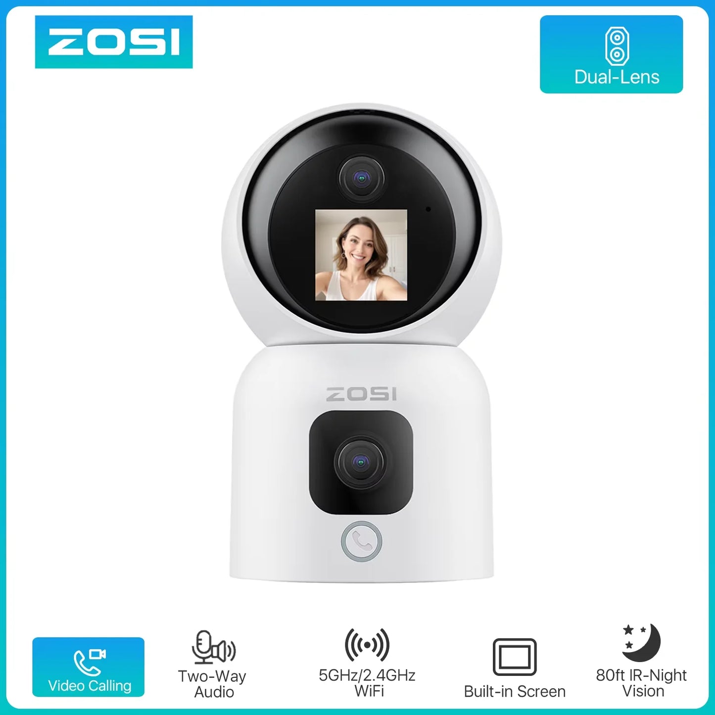 ZOSI 360 Degree Smart Home Security Camera AI Auto Tracking