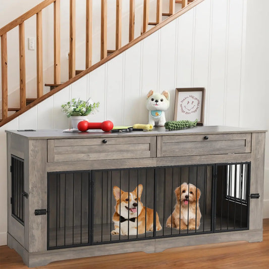 Heavy Duty Wooden Dog Crate End Table With Charging Station