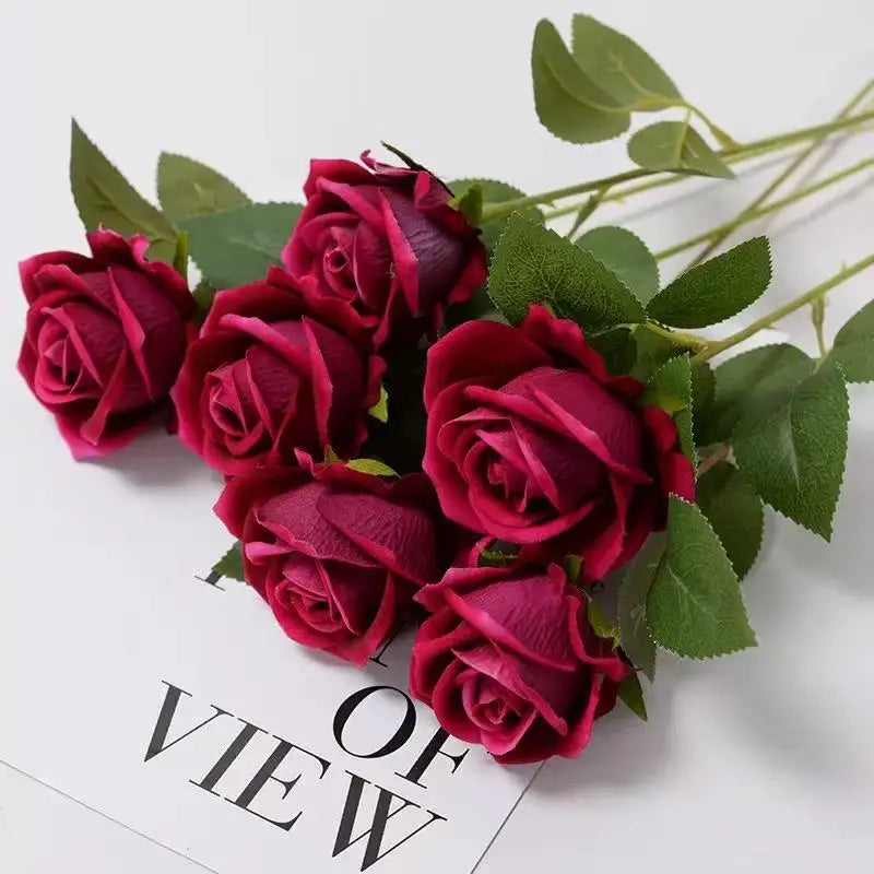 Artificial Rose Flower Branches Realistic Fake Roses For Wedding Decor