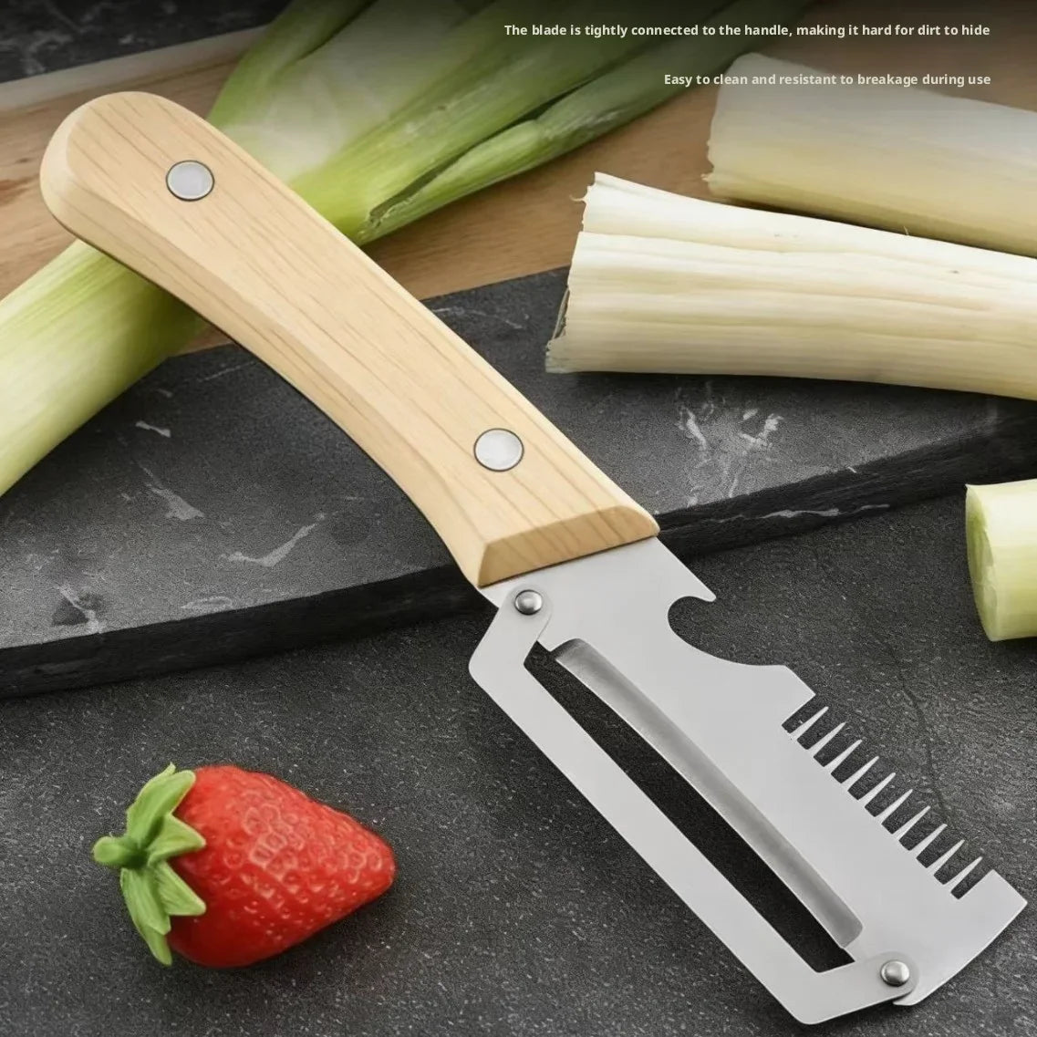 Paring Knife And Vegetable Peeler With Ergonomic Wood Handle Stainless Steel
