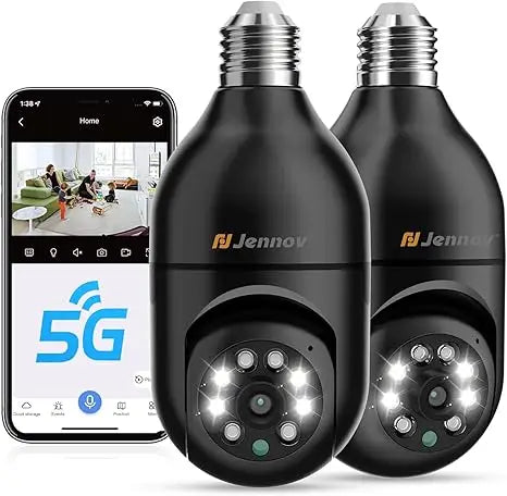 JENNOV 2Pack 2K WiFi Light Bulb Security Camera Outdoor