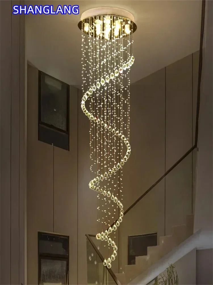 K9 Crystal LED Chandelier For Spiral Staircase And Living Room