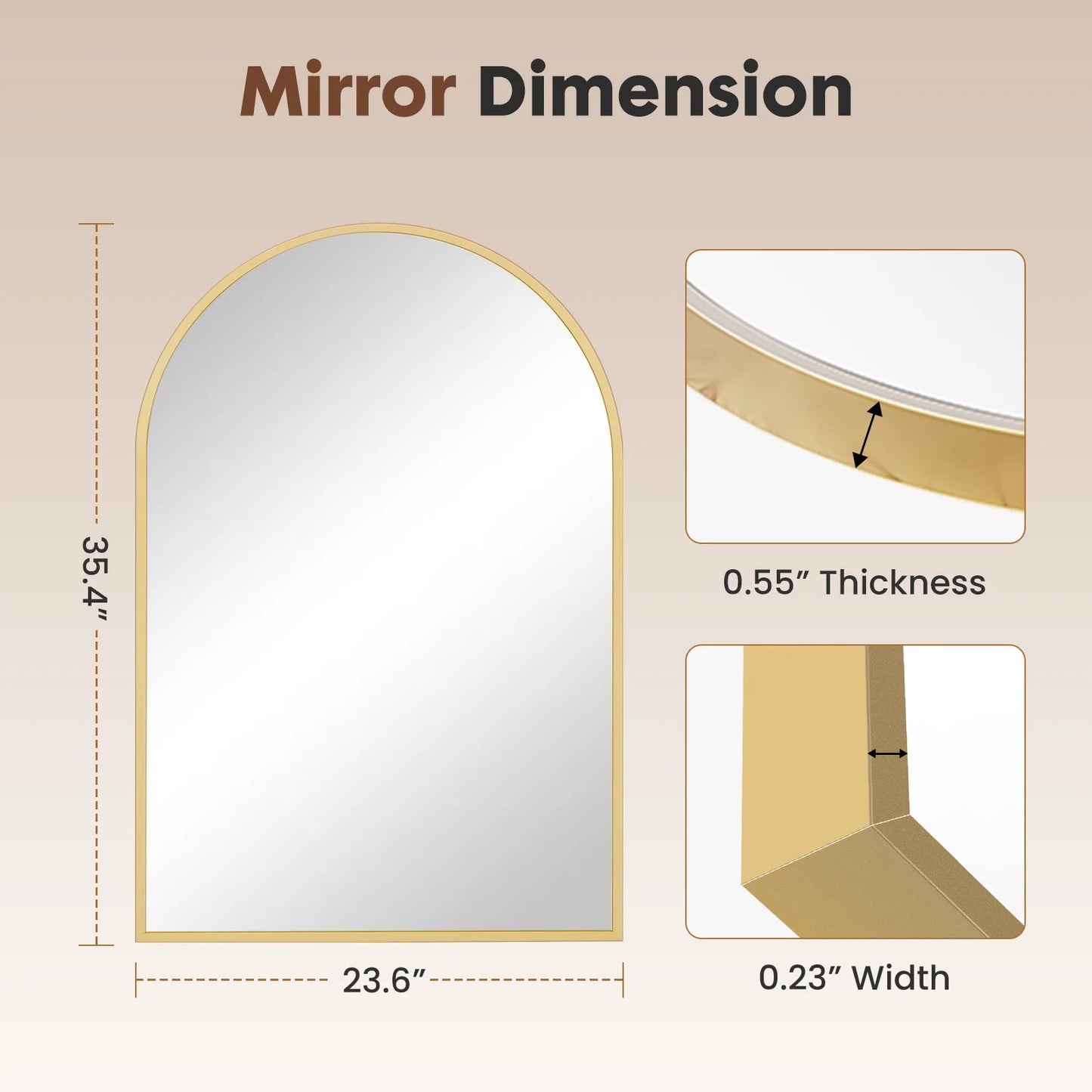 JHK Arched Metal Framed Bathroom Mirror For Wall Modern Decor